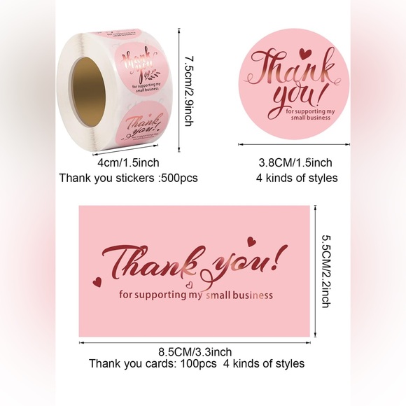 Outus 600 Pieces Thank You For Supporting My Small Business Cards and Stickers - Picture 2 of 7